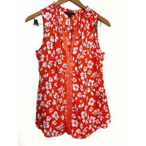 Zac & Rachel Sleeveless Blouse Womens S Orange Floral Crochet Top Ruffle